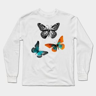 Cool Butterfly Set Orange and Teal Long Sleeve T-Shirt